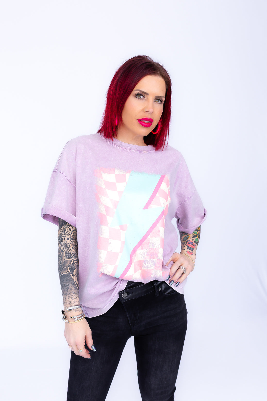 Light It Up Pastel Purple Mineral Wash Graphic Tee - T202