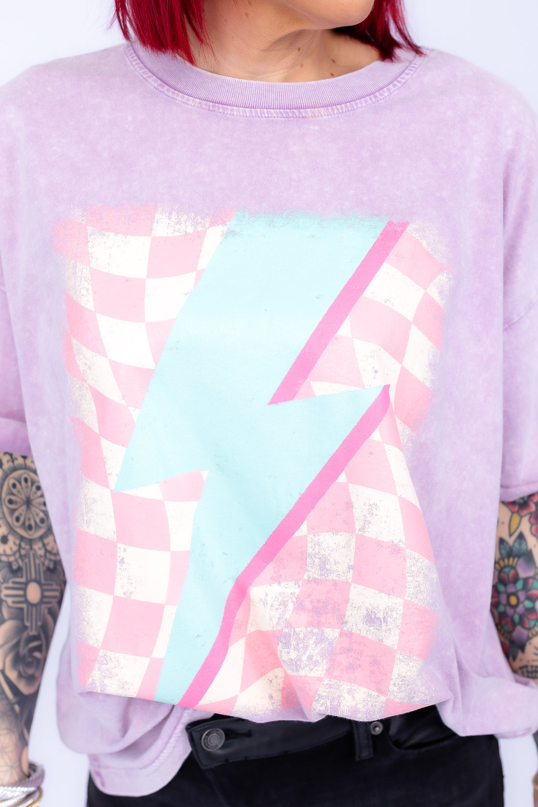 Light It Up Pastel Purple Mineral Wash Graphic Tee - T202