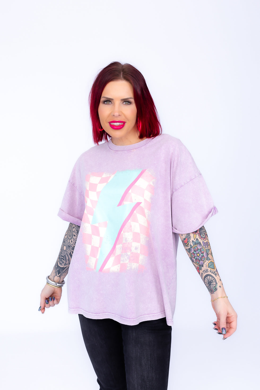 Light It Up Pastel Purple Mineral Wash Graphic Tee - T202