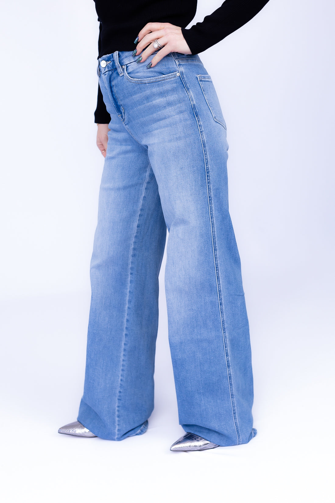 Living Life Light Wash Wide Leg Denim