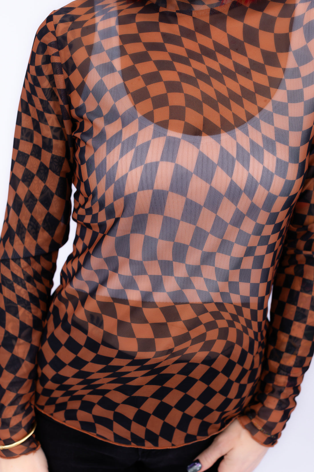 Check it out Checkered Mesh Top Navy & Burnt Orange