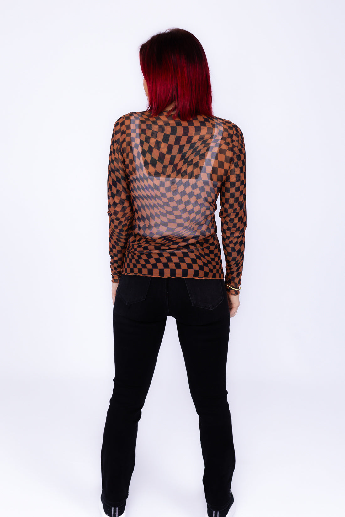 Check it out Checkered Mesh Top Navy & Burnt Orange