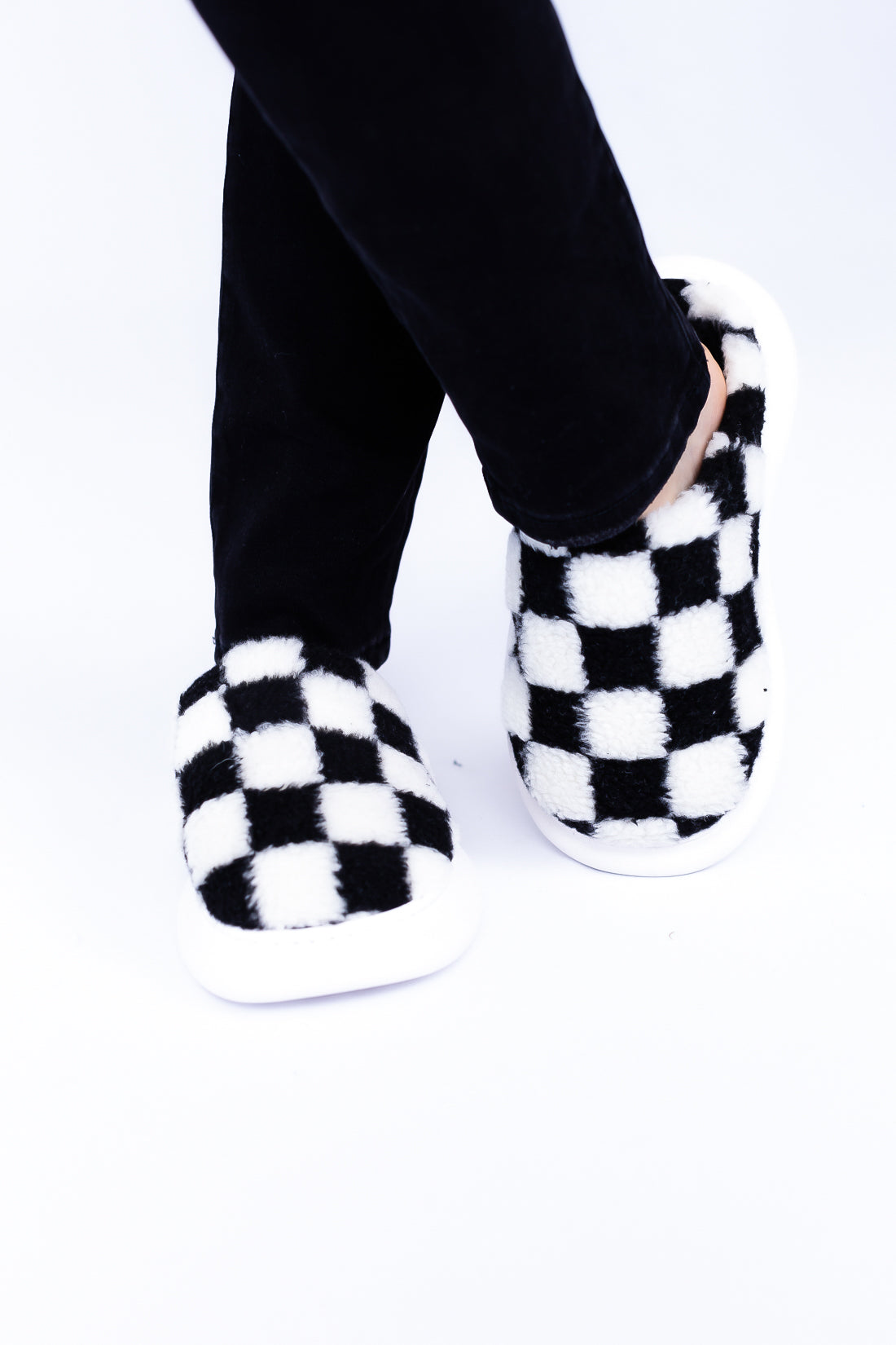 Black & White Checkered Rubber Sole Slippers