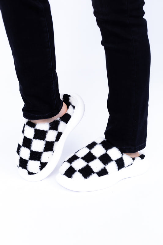 Black & White Checkered Rubber Sole Slippers