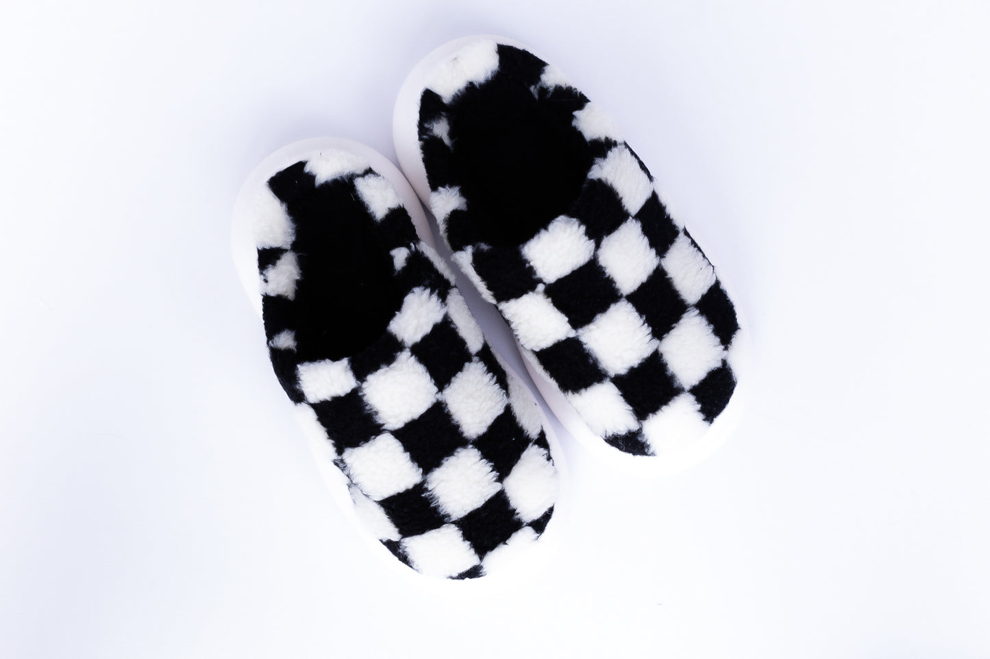 Black & White Checkered Rubber Sole Slippers