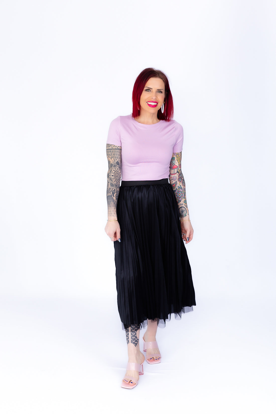 On Trend pleated black midi skirt