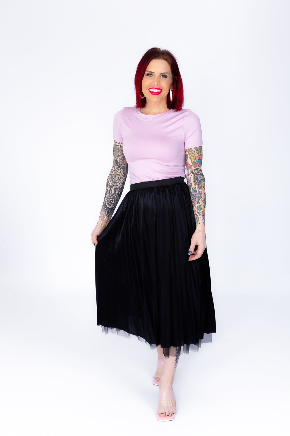 On Trend pleated black midi skirt